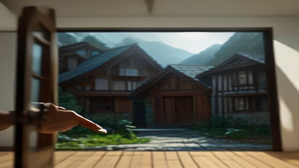 Remise des clés d'un logement Airbnb entre un hôte et un voyageur, village alpin en arrière-plan
