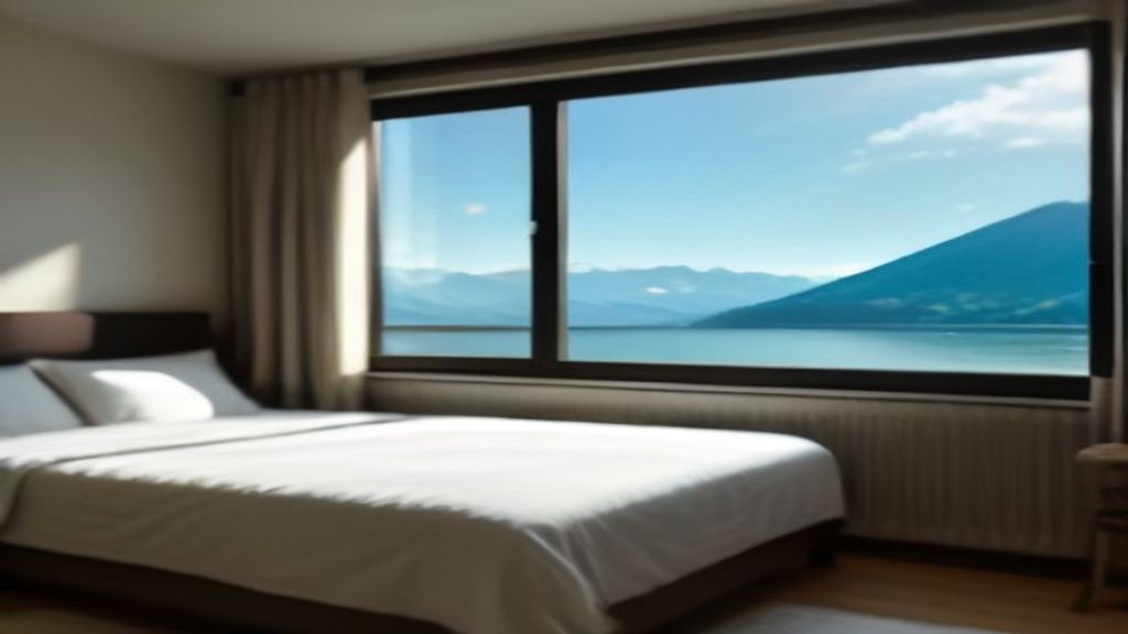 Valise de voyageur dans une location Airbnb lumineuse avec vue sur le lac Léman et les montagnes de Suisse romande