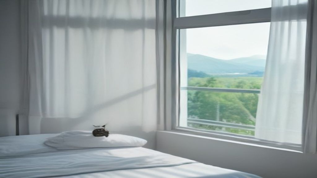 Mains disposant des serviettes pliées sur un lit dans un appartement meublé avec vue sur le lac Léman