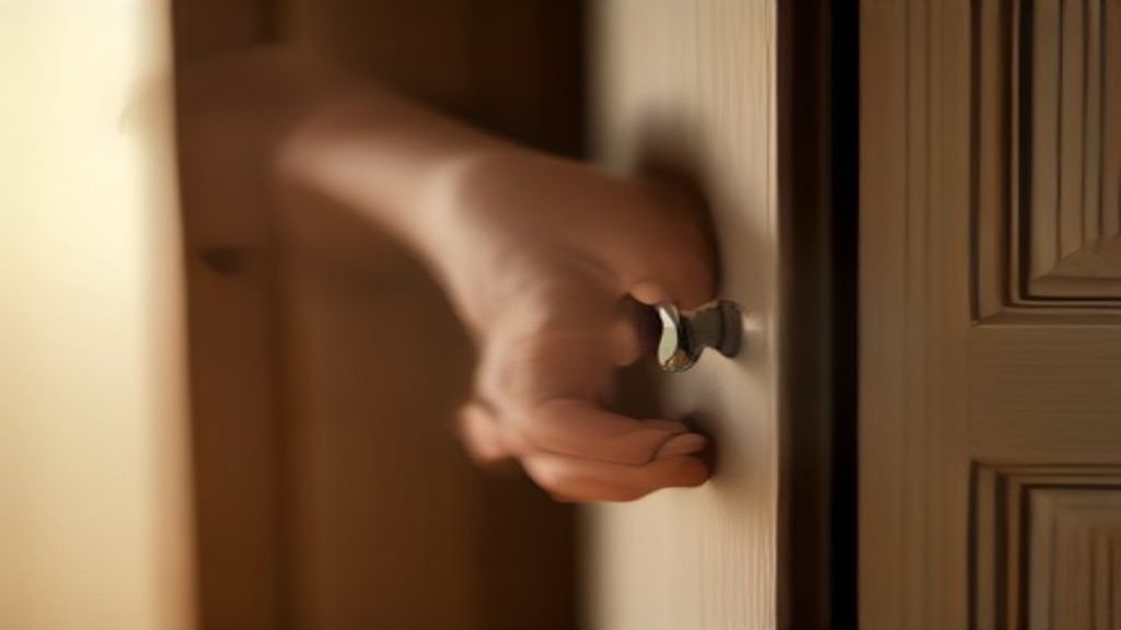 Remise de clés en main propre devant une porte d'entrée en bois