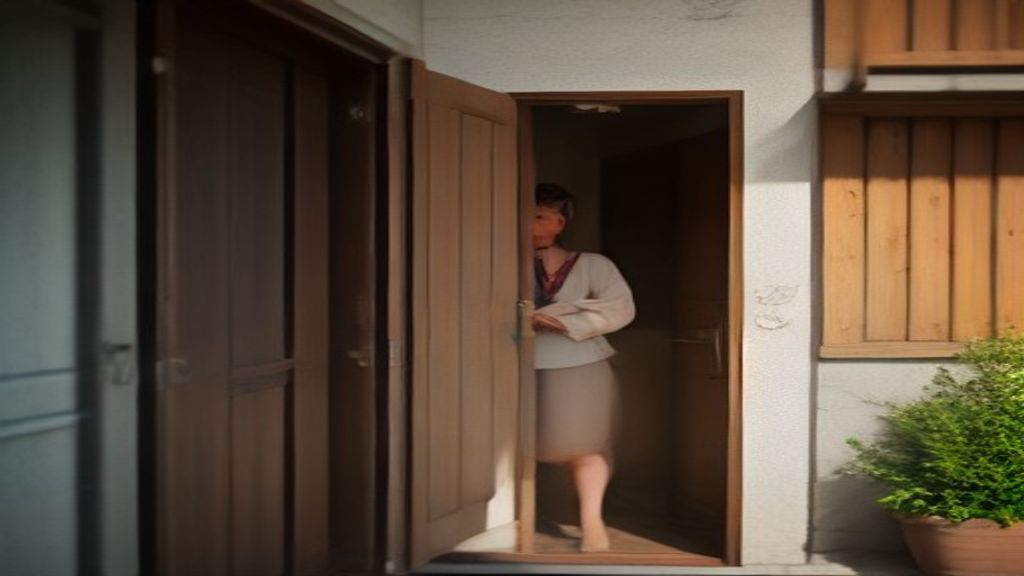 Remise des clés d'un logement de vacances devant la porte d'entrée