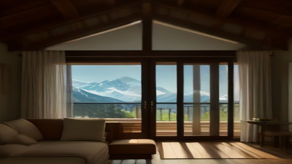 Salon lumineux d'un chalet suisse meublé avec vue sur les montagnes