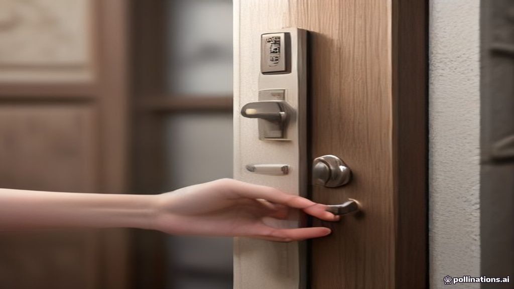 Main insérant une clé dans la serrure d'une porte d'appartement dans un village suisse