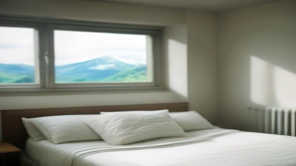 Chambre d'hôtes vide au lit préparé avec vue sur les Alpes suisses, logement resté inoccupé