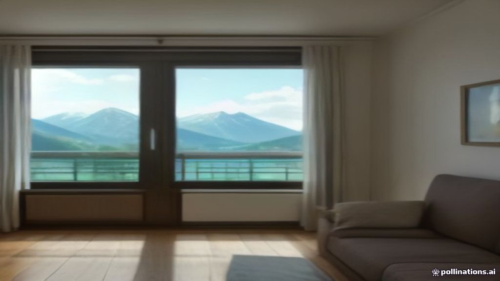 Salon meublé d'un logement Airbnb en Suisse romande avec vue sur le lac et les montagnes