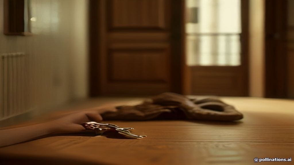 Mains déposant les clés et un panier de bienvenue sur la table d'entrée d'un logement