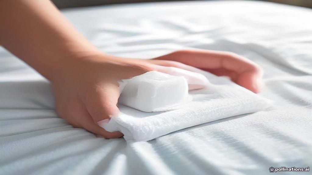 Mains déposant des serviettes blanches pliées et un savon sur un lit fraîchement fait