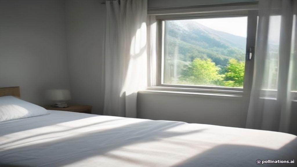 Chambre d'un logement de location bien préparée, linge blanc et serviettes pliées, vue sur les montagnes suisses