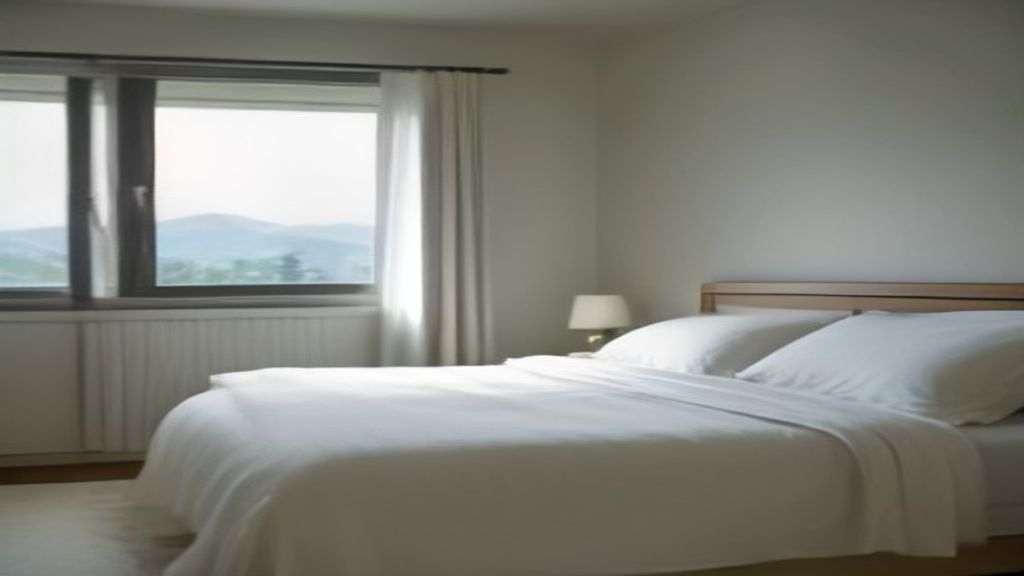 Linge de lit plié sur un matelas nu dans une chambre d'hôtes rangée, fin d'activité de location