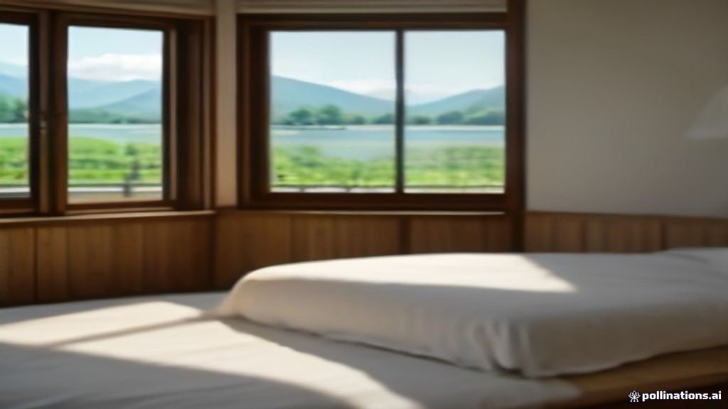 Studio simple et lumineux avec linge plié sur le lit et vue sur le lac Léman et les vignes