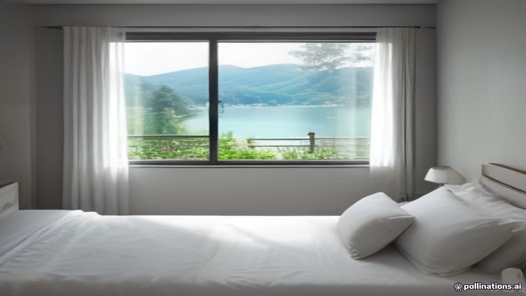 Chambre d'un logement Airbnb impeccable avec lit fait et serviettes pliées, vue sur le lac Léman