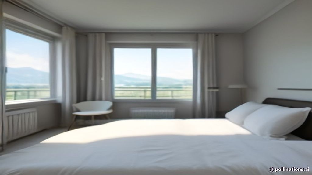Chambre d'appartement meublé avec serviettes pliées sur le lit, vue sur le lac Léman